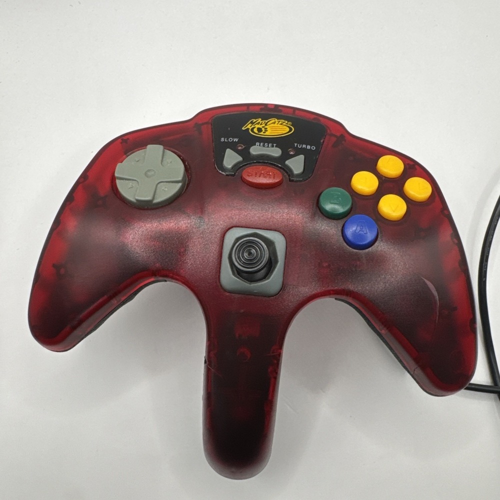 Nintendo N64 High Frequency Clear Dark Red Wired Controller untested